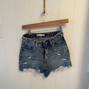 Zara Denim Distressed Jeans Shorts